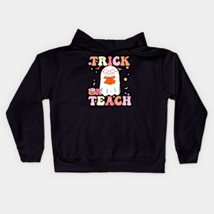 Trick Or Teach Groovy Retro Ghost Teacher Halloween 2022 Kids Hoodie